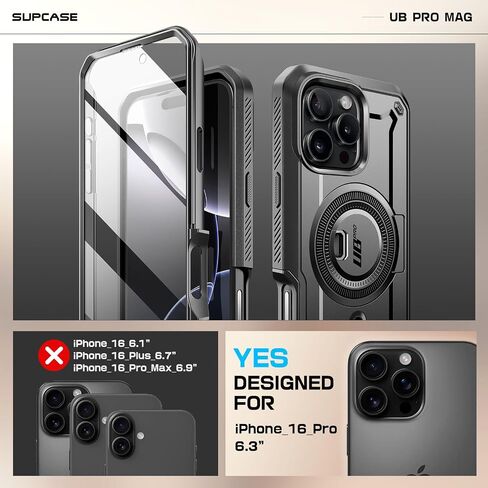 SUPCASE for iPhone 16 Pro Case with Stand (UBPro Mag), [Support MagSafe] [Built-in Screen Protector & Belt Clip] [Military-Grade Protection] Magnetic Phone Case for iPhone 16 Pro 6.3'' 2024, Black in Saudi Arabia