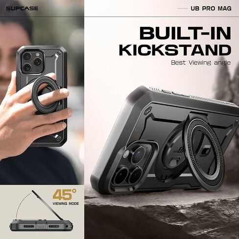 SUPCASE for iPhone 16 Pro Case with Stand (UBPro Mag), [Support MagSafe] [Built-in Screen Protector & Belt Clip] [Military-Grade Protection] Magnetic Phone Case for iPhone 16 Pro 6.3'' 2024, Black in Saudi Arabia