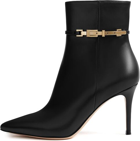 MIRAAZZURRA Ankle Boots for Women Pointed Toe Stiletto High Heel Chain Side Zipper Ankle Booties for Party Date Dress in Saudi Arabia
