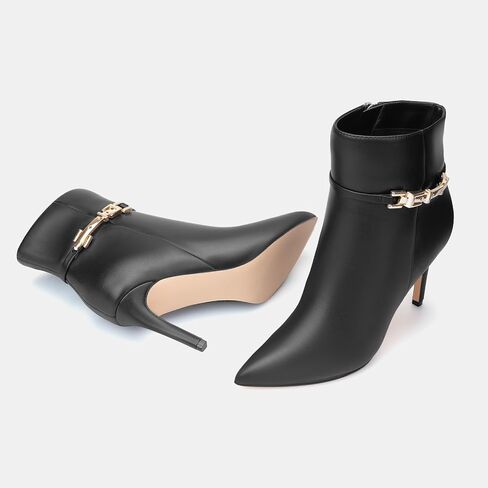 MIRAAZZURRA Ankle Boots for Women Pointed Toe Stiletto High Heel Chain Side Zipper Ankle Booties for Party Date Dress in Saudi Arabia