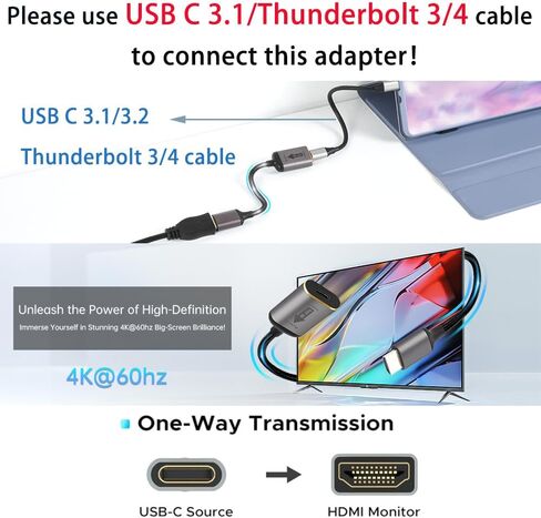 محول ELUTENG USB C أنثى إلى HDMI ذكر أحادي الاتجاه من النوع C 3.1 (المصدر) إلى HDMI (العرض) محول 4K@60 هرتز Thunderbolt 3 لسلسلة iPhone 15 وMacBook وiMac وiPad Pro in Kuwait