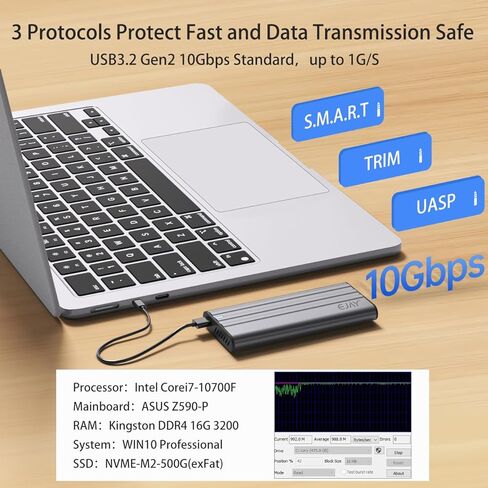 EJAY Aluminum Type C Tool-Free M.2 NVME SSD Enclosure,USB 3.1 Gen 2 10 Gbps PCIE to USB C External Case Adapter with UASP Trim and Silicone Cooling plate (M201N(V)) in Saudi Arabia