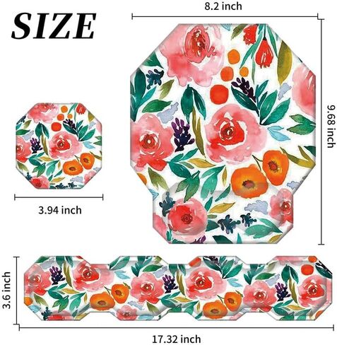 Keyboard Wrist Rest and Mouse Pad Wrist Support Set with Coaster, Ergonomic Memory Foam Gel Mouse Pad Keyboard Wrist Cushion for Laptop Computer Gaming Office Work-Watercolor Red Rose Floral in Saudi Arabia