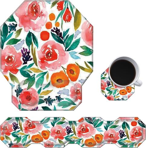 مجموعة مسند المعصم للوحة المفاتيح ولوحة الماوس مع كوستر، وسادة ماوس هلامية مريحة من إسفنج الذاكرة وسادة معصم للوحة المفاتيح لأجهزة الكمبيوتر المحمول والكمبيوتر والألعاب والمكتب والعمل بألوان مائية وزهور وردية حمراء in Kuwait