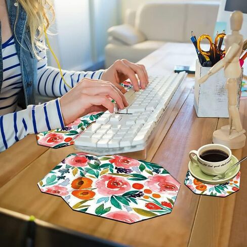 مجموعة مسند المعصم للوحة المفاتيح ولوحة الماوس مع كوستر، وسادة ماوس هلامية مريحة من إسفنج الذاكرة وسادة معصم للوحة المفاتيح لأجهزة الكمبيوتر المحمول والكمبيوتر والألعاب والمكتب والعمل بألوان مائية وزهور وردية حمراء in Kuwait