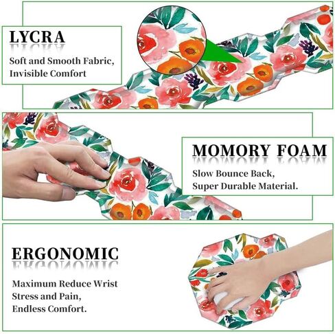 مجموعة مسند المعصم للوحة المفاتيح ولوحة الماوس مع كوستر، وسادة ماوس هلامية مريحة من إسفنج الذاكرة وسادة معصم للوحة المفاتيح لأجهزة الكمبيوتر المحمول والكمبيوتر والألعاب والمكتب والعمل بألوان مائية وزهور وردية حمراء in Kuwait