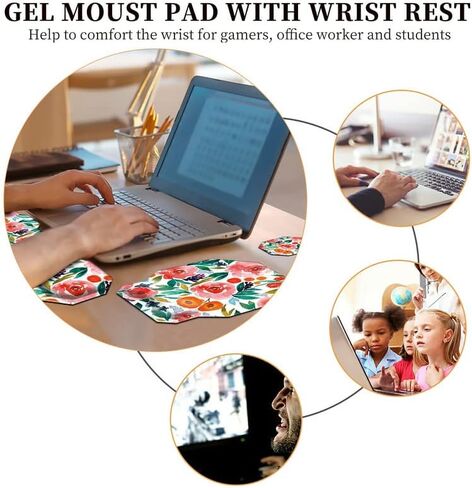 مجموعة مسند المعصم للوحة المفاتيح ولوحة الماوس مع كوستر، وسادة ماوس هلامية مريحة من إسفنج الذاكرة وسادة معصم للوحة المفاتيح لأجهزة الكمبيوتر المحمول والكمبيوتر والألعاب والمكتب والعمل بألوان مائية وزهور وردية حمراء in Kuwait