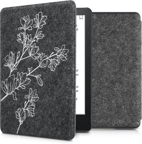 kwmobile Case Compatible with Amazon Kindle Paperwhite 11. Generation 2021 - Book Style Felt Fabric Protective e-Reader Cover Folio Case - Travel Outline White/Dark Grey in Saudi Arabia