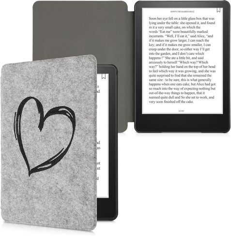 حافظة kwmobile متوافقة مع Amazon Kindle Paperwhite 11. Generation 2021 - حافظة حماية للقارئ الإلكتروني مصنوعة من نسيج اللباد على شكل كتاب - مخطط سفر أبيض/رمادي داكن in Kuwait