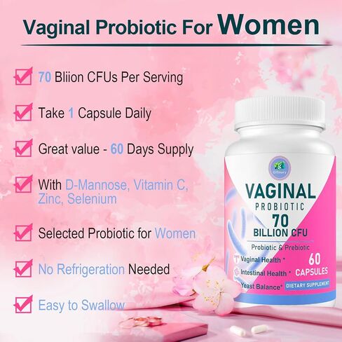 Vaginal Probiotics for Women, 70 Billion CFU 13 Strains, Women Probiotics & Prebiotics & D-Mannose, for Vaginal, Urinary, pH Balance, Immune & Digestive Health - Shelf Stable, 60 Capsules Supply in Saudi Arabia