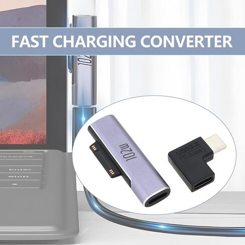 قطعتان من محول من النوع C إلى السطح ومحول من النوع C ذكر إلى أنثى بقدرة 102 وات 15V3A متوافق مع Microsoft Surface Pro 9/8/7/6/5/4/3/X Surface Go in Kuwait