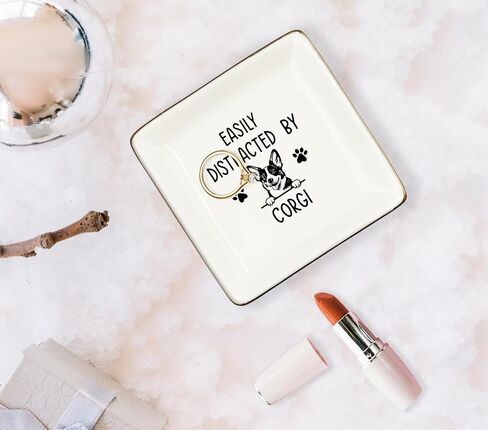 Golden Retriever Gifts Ceramic Jewelry Tray Dish, Easily Distracted by Golden Retriever Dog Mom Jewelry Plate Ring Trinket Dish, Pet Dog Lover Owner Gifts for Women Golden Retriever Lovers 288 in Saudi Arabia