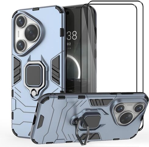 حافظة لهاتف هواوي بورا 70 برو/بورا 70 برو+ حافظة بمسند مع واقي شاشة من الزجاج المقوى [قطعتان]، غطاء هاتف هجين شديد التحمل بطبقة مزدوجة مضادة للخدش، أسود in Kuwait