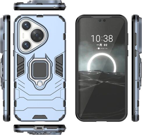 حافظة لهاتف هواوي بورا 70 برو/بورا 70 برو+ حافظة بمسند مع واقي شاشة من الزجاج المقوى [قطعتان]، غطاء هاتف هجين شديد التحمل بطبقة مزدوجة مضادة للخدش، أسود in Kuwait