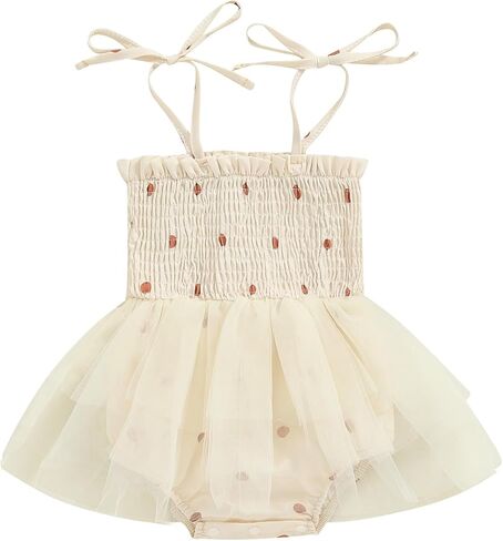 Newborn Toddler Baby Girls Romper Dress Sleeveless Tie Up Strap Print Tulle Tutu Dress Bodysuit Birthday Clothes in Saudi Arabia