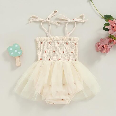 Newborn Toddler Baby Girls Romper Dress Sleeveless Tie Up Strap Print Tulle Tutu Dress Bodysuit Birthday Clothes in Saudi Arabia