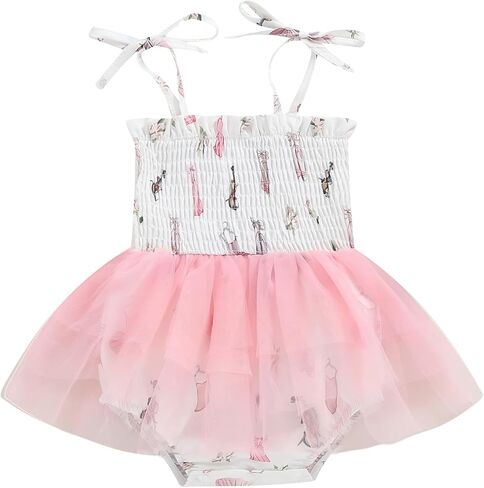 Newborn Toddler Baby Girls Romper Dress Sleeveless Tie Up Strap Print Tulle Tutu Dress Bodysuit Birthday Clothes in Saudi Arabia