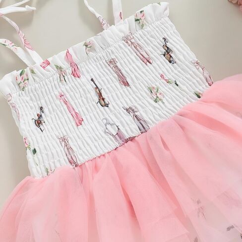 Newborn Toddler Baby Girls Romper Dress Sleeveless Tie Up Strap Print Tulle Tutu Dress Bodysuit Birthday Clothes in Saudi Arabia