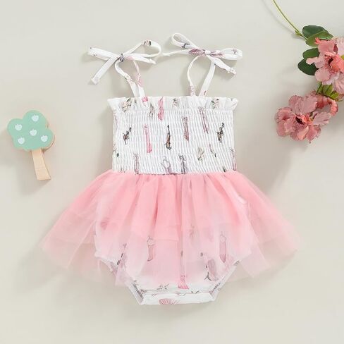 Newborn Toddler Baby Girls Romper Dress Sleeveless Tie Up Strap Print Tulle Tutu Dress Bodysuit Birthday Clothes in Saudi Arabia