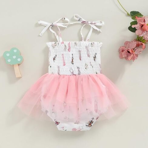 Newborn Toddler Baby Girls Romper Dress Sleeveless Tie Up Strap Print Tulle Tutu Dress Bodysuit Birthday Clothes in Saudi Arabia