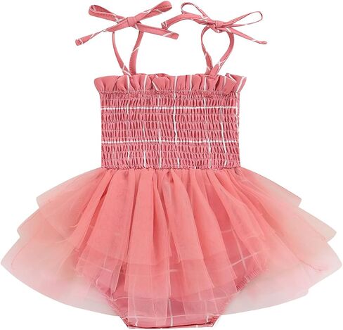 Newborn Toddler Baby Girls Romper Dress Sleeveless Tie Up Strap Print Tulle Tutu Dress Bodysuit Birthday Clothes in Saudi Arabia