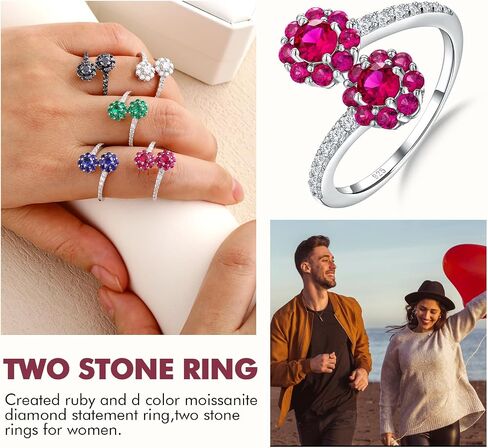 Moissanite Rings for Women 925 Sterling Silver Two Stone Cluster Band Ring Created Moissanite Diamond Engagement Anniversary Ring Size 6-10 (with Gift Box) in Saudi Arabia