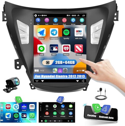 [2+64G] ستيريو سيارة Android 13 لسيارة Hyundai Elantra 2012 2013 مع Apple Carplay&Android Auto، راديو سيارة بشاشة تعمل باللمس 9.7 بوصة مع GPS WiFi Bluetooth FM/RDS Radio SWC Dual USB/AUX-in+كاميرا احتياطية in Saudi Arabia