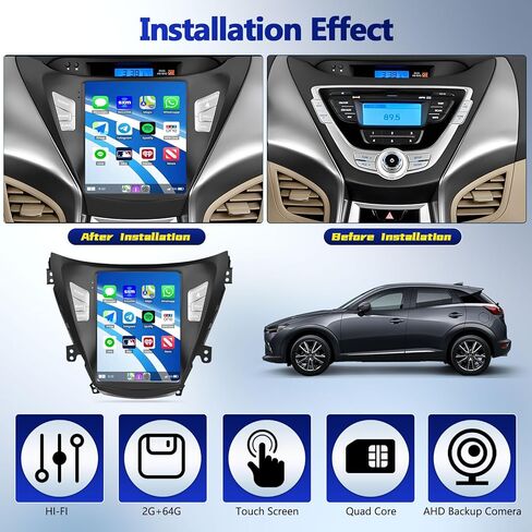 [2+64G] ستيريو سيارة Android 13 لسيارة Hyundai Elantra 2012 2013 مع Apple Carplay&Android Auto، راديو سيارة بشاشة تعمل باللمس 9.7 بوصة مع GPS WiFi Bluetooth FM/RDS Radio SWC Dual USB/AUX-in+كاميرا احتياطية in Saudi Arabia
