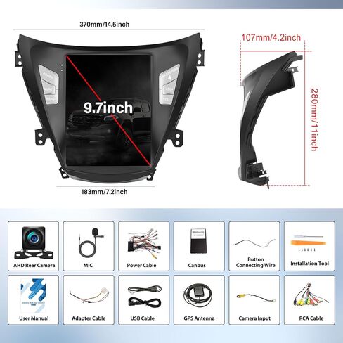 [2+64G] ستيريو سيارة Android 13 لسيارة Hyundai Elantra 2012 2013 مع Apple Carplay&Android Auto، راديو سيارة بشاشة تعمل باللمس 9.7 بوصة مع GPS WiFi Bluetooth FM/RDS Radio SWC Dual USB/AUX-in+كاميرا احتياطية in Saudi Arabia