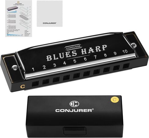 Blues Harmonica for Kids Beginners, 10 Hole Diatonic Harmonica Key of C, Brass Reed Metal Mouth Organ C Key Blues Harp with Case, Silver in Kuwait