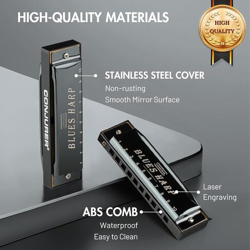 Blues Harmonica for Kids Beginners, 10 Hole Diatonic Harmonica Key of C, Brass Reed Metal Mouth Organ C Key Blues Harp with Case, Silver in Kuwait