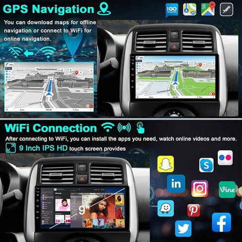 【4+64G】 راديو Android 12 لسيارة Nissan Versa 2014-2018، ستيريو بشاشة لمس IPS مقاس 9 بوصات مع تشغيل لاسلكي وAndroid Auto، يدعم نظام تحديد المواقع العالمي/WiFi/راديو FM/SWC/كاميرا احتياطية + ميكروفون/بلوتوث 5.2/HiFi in Kuwait
