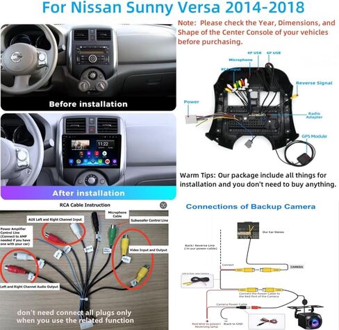 【4+64G】 راديو Android 12 لسيارة Nissan Versa 2014-2018، ستيريو بشاشة لمس IPS مقاس 9 بوصات مع تشغيل لاسلكي وAndroid Auto، يدعم نظام تحديد المواقع العالمي/WiFi/راديو FM/SWC/كاميرا احتياطية + ميكروفون/بلوتوث 5.2/HiFi in Kuwait
