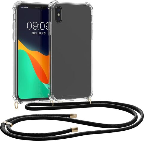 kwmobile Crossbody Case Compatible with Apple iPhone Xs Case - Clear TPU Phone Cover w/Lanyard Cord Strap - Black/Transparent in Saudi Arabia