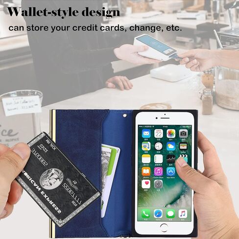 حافظة هاتف كروسبودي لهاتف iPhone SE مع حزام للنساء مع حامل بطاقة ومرآة لهاتف iPhone 7/8/se 2020/se 2022/SE 2nd/SE 3rd مع فتحة لبطاقة الائتمان - أزرق in Saudi Arabia