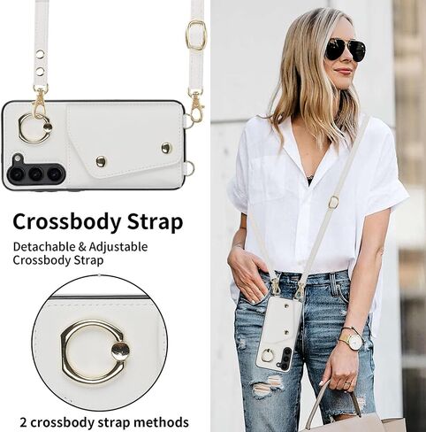 for Samsung Galaxy S23 Plus / S23+ Phone Case for Women, Crossbody Wallet Case with Credit Card Holder Lanyard Shockproof Purse Kickstand Case for Samsung Galaxy S23 Plus.Crossbody White in Saudi Arabia