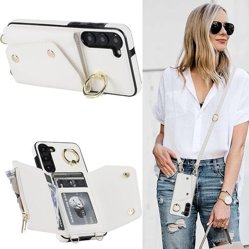 for Samsung Galaxy S23 Plus / S23+ Phone Case for Women, Crossbody Wallet Case with Credit Card Holder Lanyard Shockproof Purse Kickstand Case for Samsung Galaxy S23 Plus.Crossbody White in Saudi Arabia