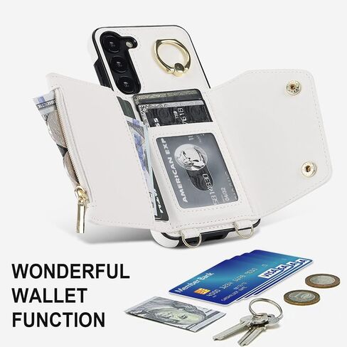 for Samsung Galaxy S23 Plus / S23+ Phone Case for Women, Crossbody Wallet Case with Credit Card Holder Lanyard Shockproof Purse Kickstand Case for Samsung Galaxy S23 Plus.Crossbody White in Saudi Arabia