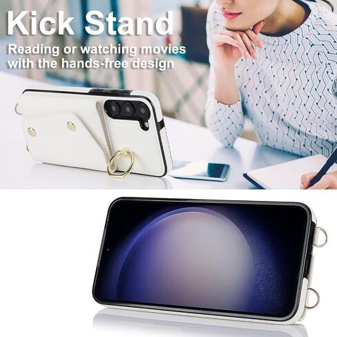 for Samsung Galaxy S23 Plus / S23+ Phone Case for Women, Crossbody Wallet Case with Credit Card Holder Lanyard Shockproof Purse Kickstand Case for Samsung Galaxy S23 Plus.Crossbody White in Saudi Arabia