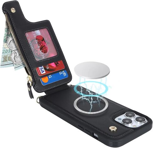 حافظة Cavor لهاتف iPhone 12 Pro Max مع حامل بطاقة، حافظة محفظة iPhone 12 Pro Max للنساء، حافظة iPhone 12 Pro Max Magsafe مغناطيسية، حافظة هاتف iPhone 12 Pro Max Crossbody مع حزام - أسود in Saudi Arabia