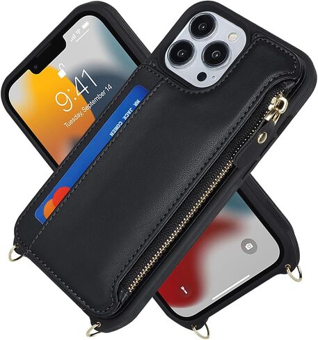 حافظة Cavor لهاتف iPhone 12 Pro Max مع حامل بطاقة، حافظة محفظة iPhone 12 Pro Max للنساء، حافظة iPhone 12 Pro Max Magsafe مغناطيسية، حافظة هاتف iPhone 12 Pro Max Crossbody مع حزام - أسود in Saudi Arabia