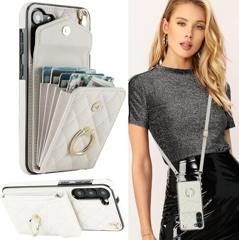 for Samsung Galaxy S23 Plus / S23+ Crossbody Wallet Case, PU Leather with Card Holder Kickstand Lanyard Cover for Women Case for Samsung Galaxy S23 Plus.Lanyard White in Saudi Arabia