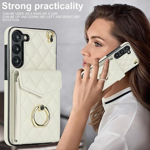for Samsung Galaxy S23 Plus / S23+ Crossbody Wallet Case, PU Leather with Card Holder Kickstand Lanyard Cover for Women Case for Samsung Galaxy S23 Plus.Lanyard White in Saudi Arabia