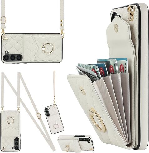for Samsung Galaxy S23 Plus / S23+ Crossbody Wallet Case, PU Leather with Card Holder Kickstand Lanyard Cover for Women Case for Samsung Galaxy S23 Plus.Lanyard White in Saudi Arabia
