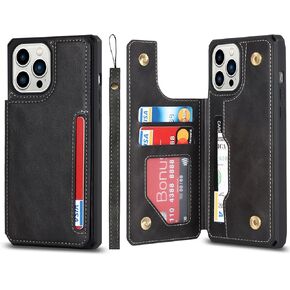 Cavor for iPhone 12 Pro Max Case with Card Holder,iPhone 12 Pro Max Wallet Case for Women,iPhone 12 Pro Max Case Magsafe Magnetic,Phone Case iPhone 12 Pro Max Crossbody Case with Strap-Black