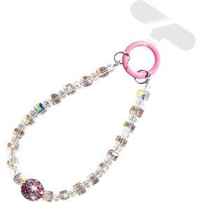 Pearls Crystals Phone Charm, Luxury Bling Diamond Glitter Beaded Wrist Strap, Hanging Accessory Keychain Anti-loss Phone Lanyard Wristlet for Women Girls-Blue
