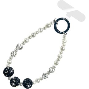 Pearls Crystals Phone Charm, Luxury Bling Diamond Glitter Beaded Wrist Strap, Hanging Accessory Keychain Anti-loss Phone Lanyard Wristlet for Women Girls-Blue