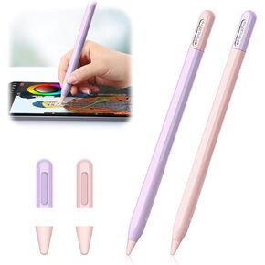 2PCS Silicone Sleeve for Apple Pencil Pro & Apple Pencil 2nd Generation, Color Clashing Design Pencil Cover for Apple Pencil Pro/2nd Generation, With 2 Nib Covers Accessories（Purple+Pink）