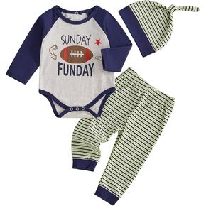 Newborn Baby Boy Fall Winter Clothing 3Pcs Long Sleeve Romper Tops with Pants Infant Coming Home Clothes Outfit