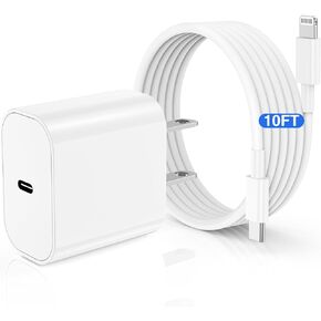 iPhone Fast Charger Block, Wall Charger Plug with Long USB C to Lightning Cable Cord 10ft, Type C Charging Power Adapter Cube Brick Box for Apple iPhone 14/14 Pro Max/14 Pro/13/13 Pro/12/12 Mini/11